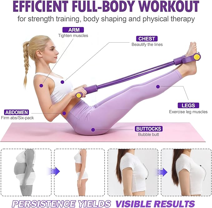Multifunction Foot Pedal Resistance Bands with Handles, 6-Tube Elastic Yoga Exercise Bands, Home Gym Fitness Equipment for Women & Men to Tone Abs, Core, Legs, Arms, Waist