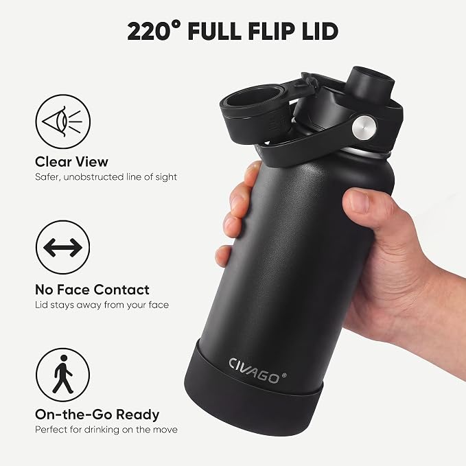 CIVAGO 40 oz Insulated Stainless Steel Water Bottle with Removable Straw | Large Leakproof Metal Water Jug, Sports Thermal Flask Cup with Bucket Handle, Silicone Boot, Dishwasher Safe, Army Green