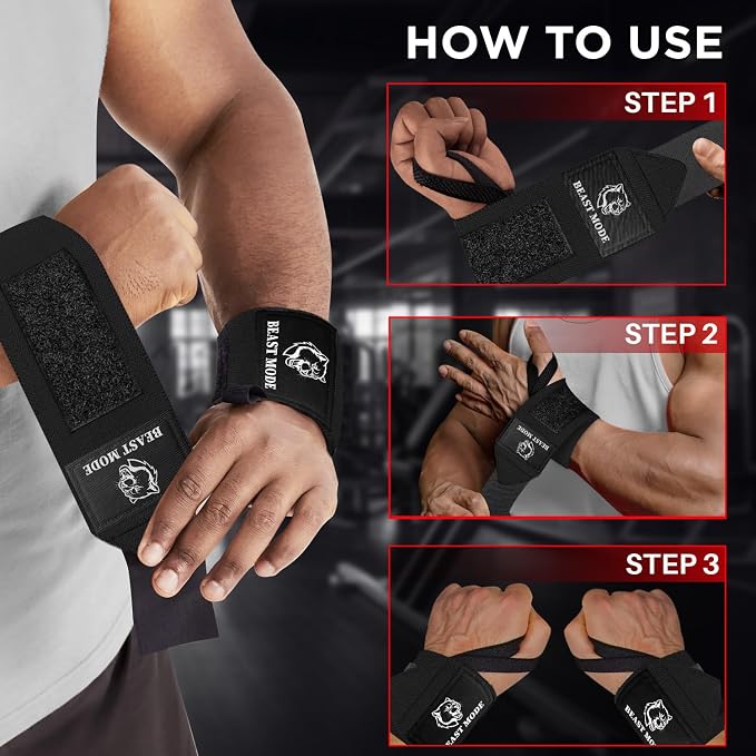 TECEUM Elastic Cotton Weightlifting Wrist Wraps with Thumb Loops, 1 Pair