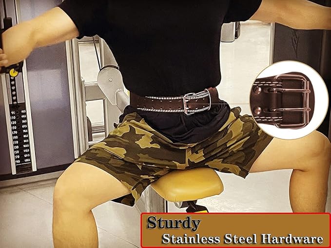 Leather Weight lifting Belt for Men 6in Gym Training Fitness Belt | Men Weight lifting Belts 6 Inch Padded Lumbar Back Support Belt Workout Waist Brace for Weightlifting Training Fitness Belt