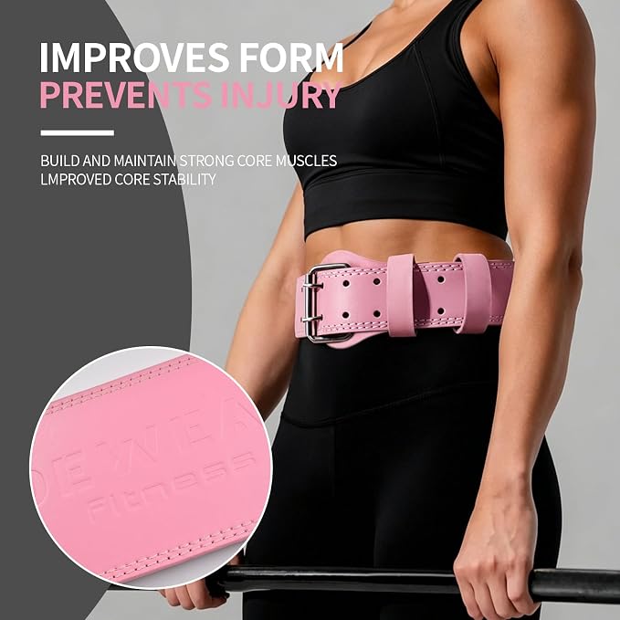 Leather Weight Lifting Belt, 4”& 6”Padded Lumbar Back Support, 10 Adjustable Holes, Gym Weight Belt Ideal for Deadlift, Powerlifting, Bodybuilding and Squat
