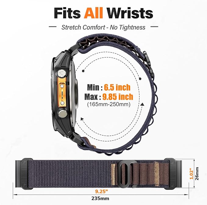 Alpine Loop Nylon Watch Band Compatible with Garmin Fenix 5X / 6X / 7X / 8 51mm, Quickfit 26mm Rugged Watch Bands for Garmin Fenix 8 Pro 51mm / 7X Pro / 6X Pro / 5X Plus, for Fenix 3, Tactix Delta
