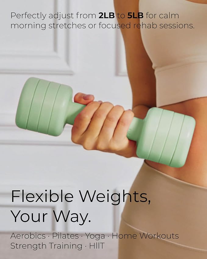 Adjustable Dumbbell Set｜2LB 3LB 4LB 5LB Light Hand Weights for Women｜One-Twist Weight Adjustment｜Non-Slip Curved Grip Handle｜Free Weights for Home Gym, Rehab, Pilates, Yoga, Strength Training