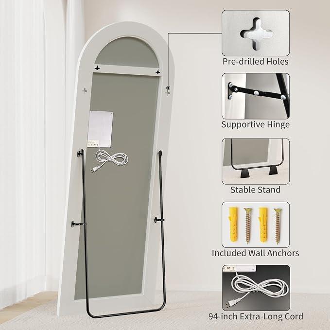 Koonmi Full Length Mirror with LED Lights 65"x26" with Dimming & 3 Color Lighting