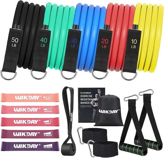 WIKDAY Exercise Resistance Bands with Handles for Working Out Workout Bands Set with Door Anchor for Physical Therapy, Yoga, Pilates