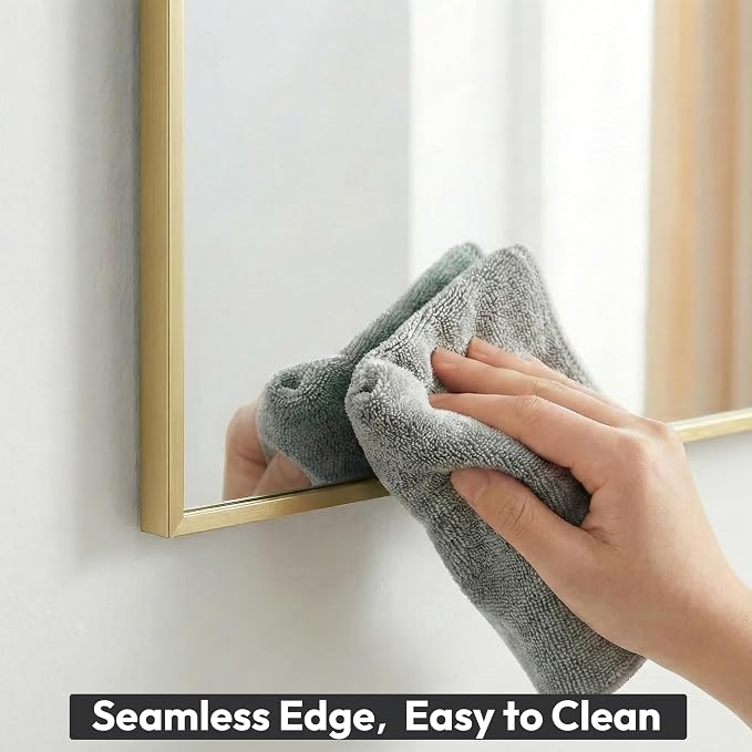 30" x 36" Gold Wall Mirror for Bathroom, 36" x 30" Metal Framed Accent Decor, Mid-Century Modern Mirror for Vanity & Bedroom