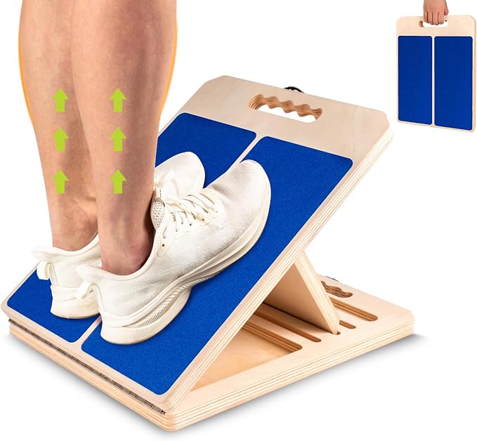 Slant Board Calf Stretching, 300 LBS Capacity Portable Wooden Incline Board | Training Poster, 5 Adjustable Angles, Non-Slip Calf Mobility Board for Legs, Ankles, Knees, Heels, Physical Therapy & Squats