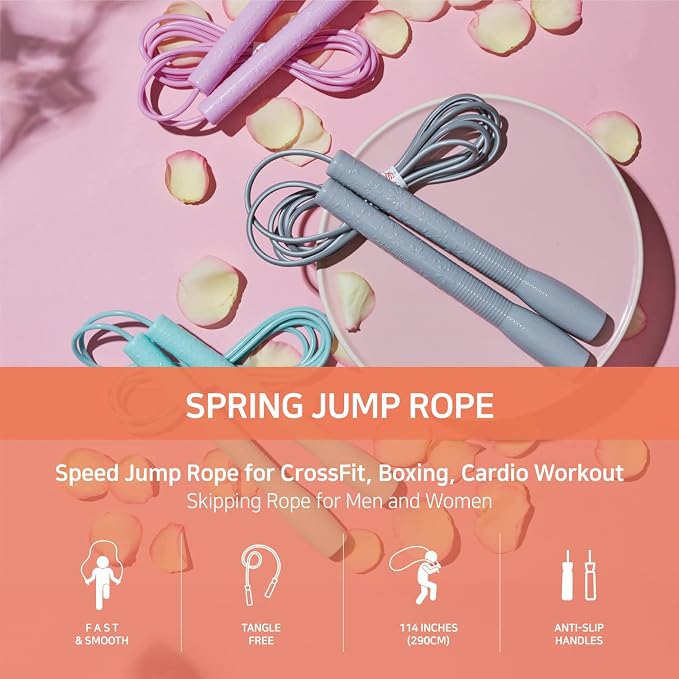Skipping Jump Rope for Fitness Workout - Light Weight, Adjustable, Tangle Free, Excellent line control for Cardio Boxing, CrossFit, Training Exercise All Ages and Gender ( Special Luxury, KA-220, Made in Korea)
