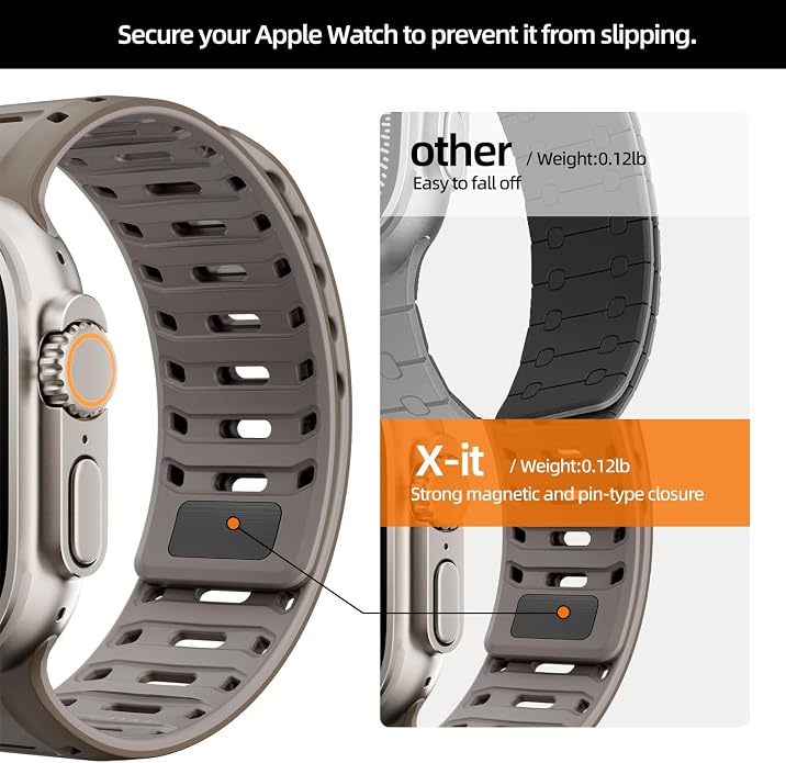 X-it Magnetic Watch Band for Apple Watch Ultra 49mm, 46mm/45mm/44mm, Silicone Sport Strap with Strong Magnet for Men and Women, Compatible with Apple Watch Series 11/10/9/8/7/6/5/4/3/2/1 and SE
