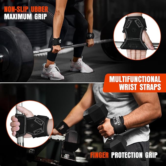 Weight Lifting Wrist Straps, Gym Straps Weight Lifting for Deadlift and Powerlifting, Double Layer Leather Wrist Wraps with Padded Cushion Wrist Loop, Weightlifting Grips for Men and Women