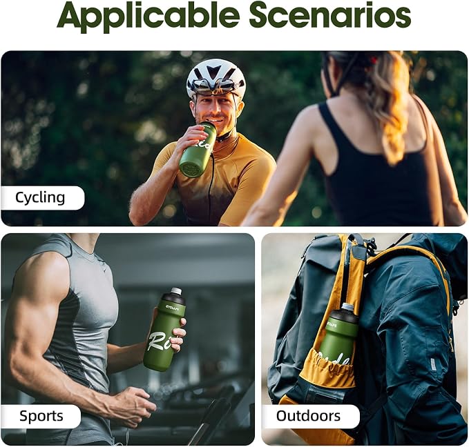 Bike Water Bottle 22oz/650ml Cycling Squeeze Water Bottle BPA Free Leakproof Easy-Squeeze Sports Bottles for Bicycle Gym Camping Hiking Olive Green