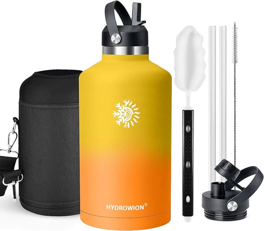 128oz Insulated Water Bottle, Triple Wall Vacuum Stainless Steel Bottle, 48H Cold & 24H Hot, Leak-Proof BPA-F Jug with Straw & Spout Lids for Sports & Outdoor