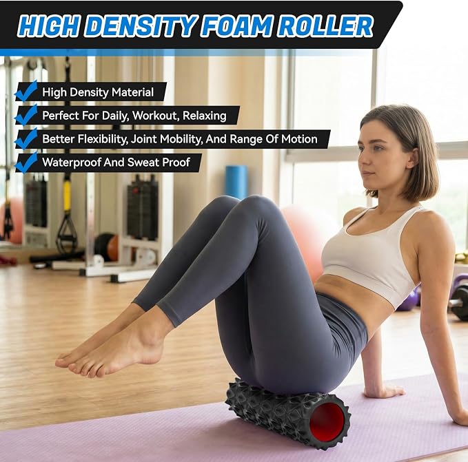 Foam Roller for Deep Tissue Massager High Density Massage Roller | Diamond-Shaped Texture, Myofascial Release, Deep Tissue Muscle Massage Trigger Point Back Roller for Fitness (15" Black)