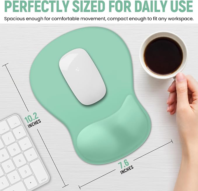 Ergonomic Mouse Pad with Wrist Rest, Gel Wrist Support, Aquamarine | 10.2 x 7.6 in Mouse Pad with Smooth Fabric Surface and Non-Slip Rubber Base for Office, Home, Study, and Gaming