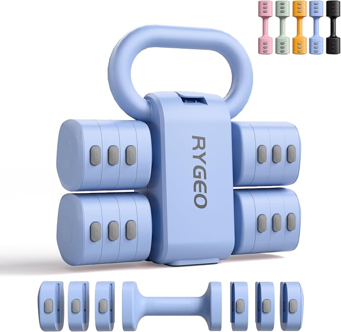 2-in-1 Adjustable Dumbbell Set for Women - 4 Levels (2.2lbs to 12.1lbs) - Home Gym Weights for Women at Home - Fitness Dumbbells