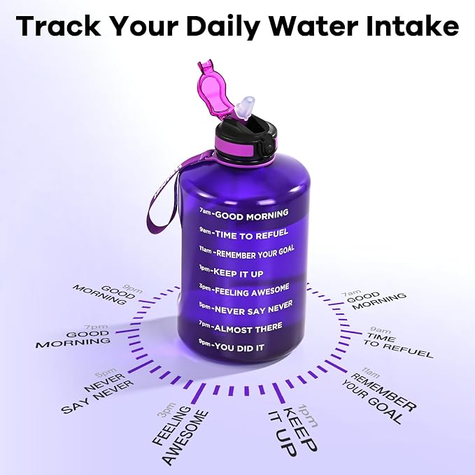WEMEET Leakproof Water Bottle Motivational with Straw & Strap, BPA Free, 128 oz Gym Water Bottle with Time Marker, Water Jug for Outdoor Enthusiasts (Purple Blue)