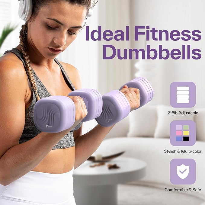 Adjustable Dumbbell Set of 2: Sportneer 4 in 1 Free Weights Dumbbells Set for Women, Hand Weights for Women at Home, Available in 5 lb × 2 and 10 lb × 2 Sets with Soft Rubber Handle for Home Gym Exercise Training