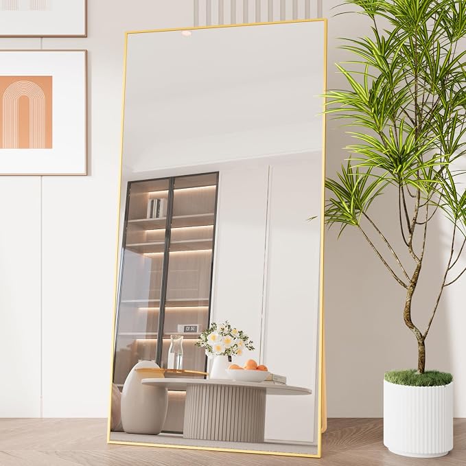 LFT HUIMEI2Y 71"x32" Full Length Mirror, Gold Floor Mirror | Tempered Oversized Mirror Full Body with Aluminum Alloy Frame; Standing, Leaning, or Wall Mount for Bedroom, Living Room