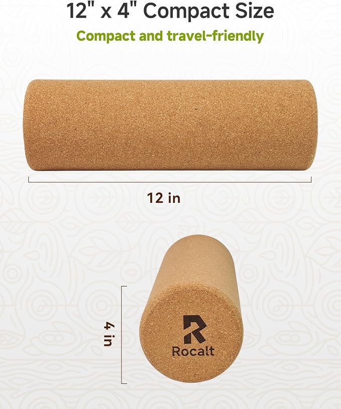 Rocalt Cork Roller 12 Inch, Full Body Stretch and Muscle Massage Roller | Natural cork, firm support for feet & calves stretching, rolling, and full body muscle release.