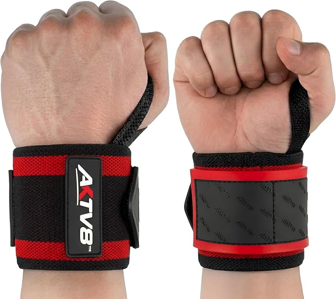 AKTV8 Wrist Wraps for Weightlifting, 18"&24" Heavy Duty Stiff Wrist Support | 3inch Wide Firm Elastic, Reinforced Thumb Loop, Built for Heavy Bench Press, Overhead Press, Powerlifting & Strength Training