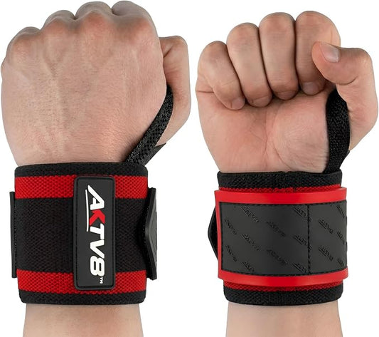 AKTV8 Wrist Wraps for Weightlifting, 18"&24" Heavy Duty Stiff Wrist Support | 3inch Wide Firm Elastic, Reinforced Thumb Loop, Built for Heavy Bench Press, Overhead Press, Powerlifting & Strength Training