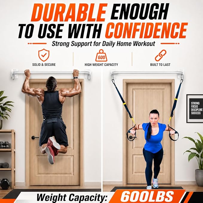 Wall Mounted Pull Up Bar - Heavy Duty Chin Up Bar, Pull-Up Bar for Garage, Joist, Wall Mount - Multifunctional Fitness Bar, Supports up to 600 Lbs