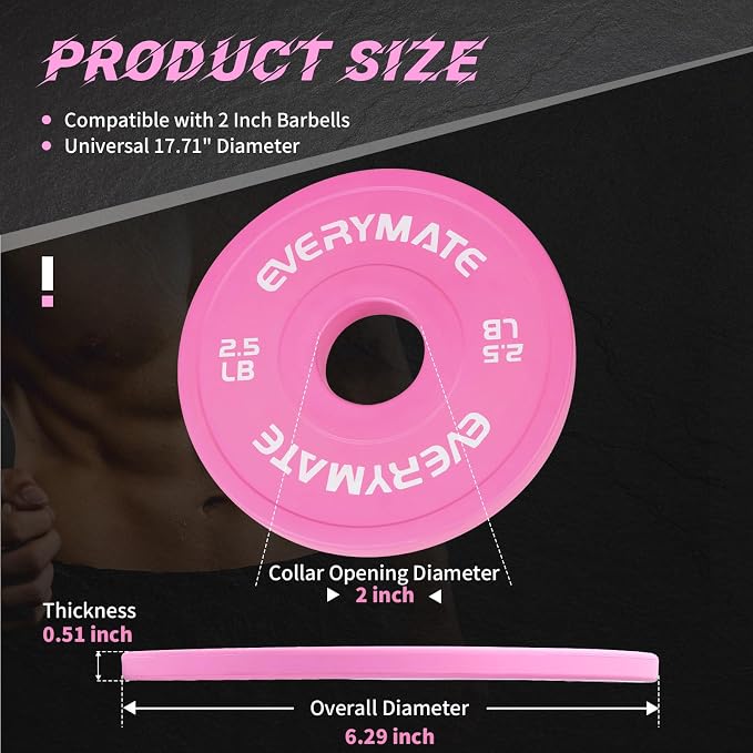 EVERYMATE Change Weight Plates 1.25LB 2.5LB 5LB Set Fractional Olympic Bumper Plates for Cross Training Steel Insert Strength Training