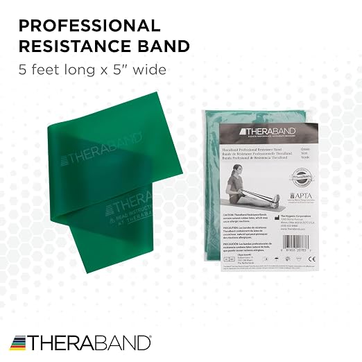 THERABAND Professional Resistance Band, Green Level 3 Heavy, 5 ft Exercise | Elastic resistance band for exercise, strength training, stretching and physical therapy - ideal for home workouts