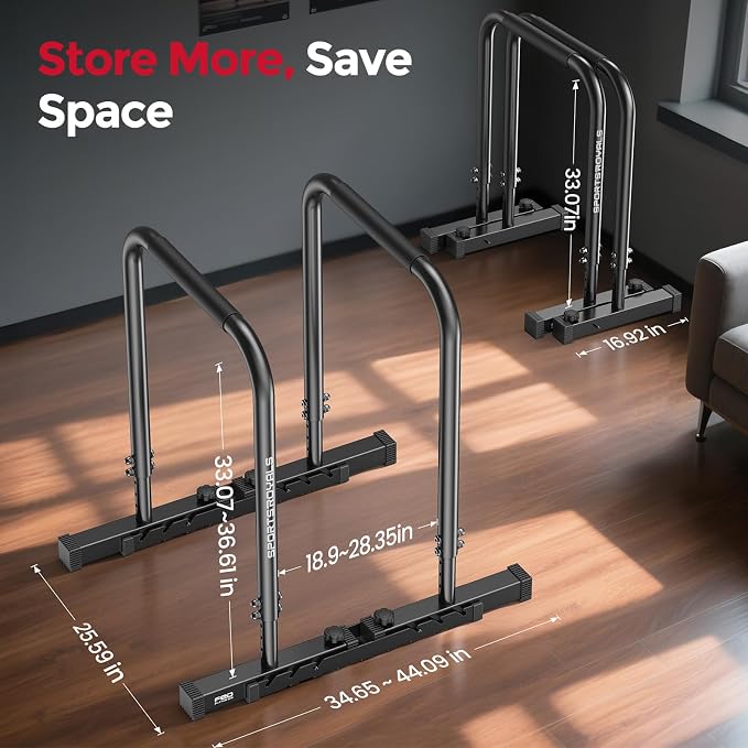 Sportsroyals Adjustable Dip Bar Station, Heavy Duty Parallette & Parallel Bars, 400LBS Stable Dip Stands for Home Gym, Calisthenics & Upper Body Workout Equipment