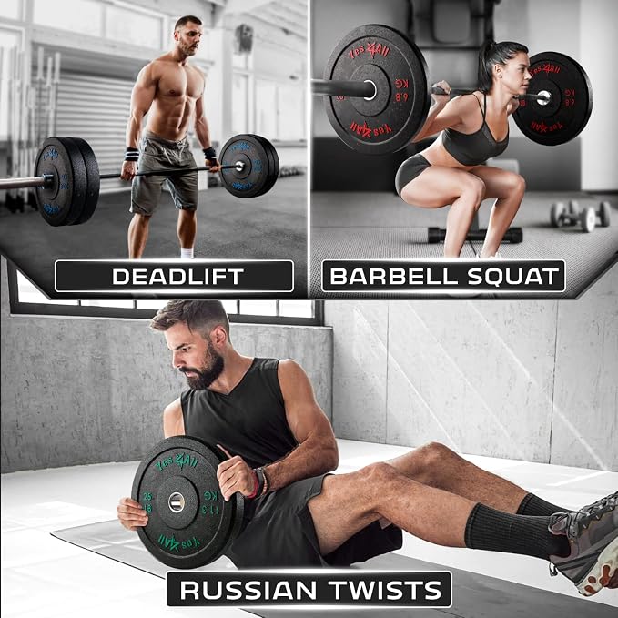 Yes4All 2" Bumper Plate, 10-190 LB Olympic Rubber Weight Plate with Steel Hub for WeightLifting, Strength Training, Home Gym, Less Impact, Absorb Bounce & Shock, Multiple Options