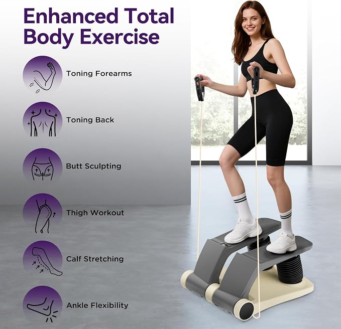 Air Stepper Machine with Resistance Bands | Adjustable Air Resistance Mini Stepper, LCD Monitor, Low Impact Cardio Workout Equipment for Home Gym, 300 lb Capacity