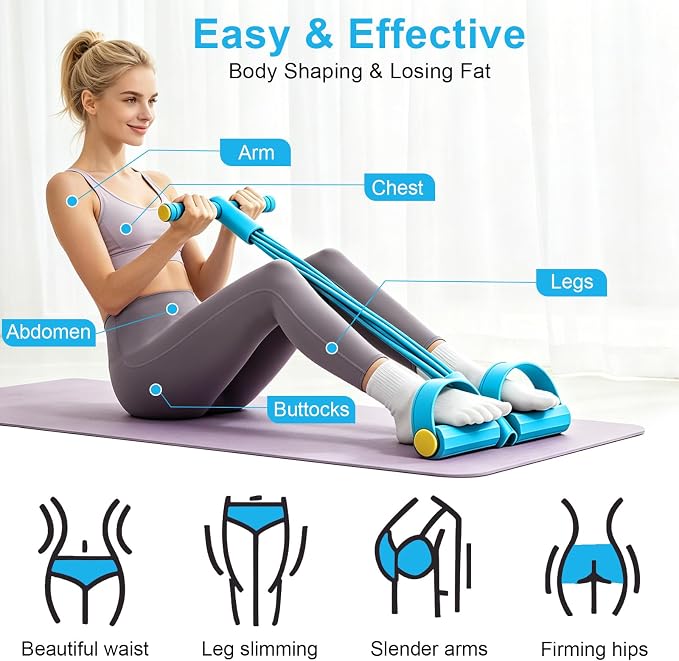 Pedal Resistance Band with Handle, 6-Tubes Tesistance Bands with Handles, Natural Rubber Foot Pedal Resistance Band, Multifunctional Exercise Bands for Abdomen, Waist, Leg, Arm