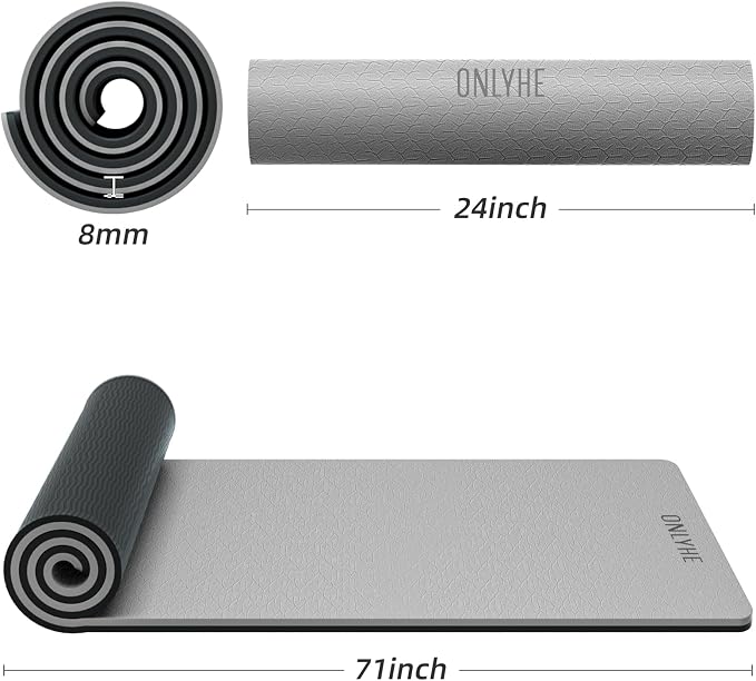 Yoga Mat Thick（8mm）Exercise Mat Non Slip Anti-tear,Pilates Mat for Men and Women,Workout Mats for Home,Barefoot Workouts and Floor Exercise,with Carrier Strap(71"x 24")