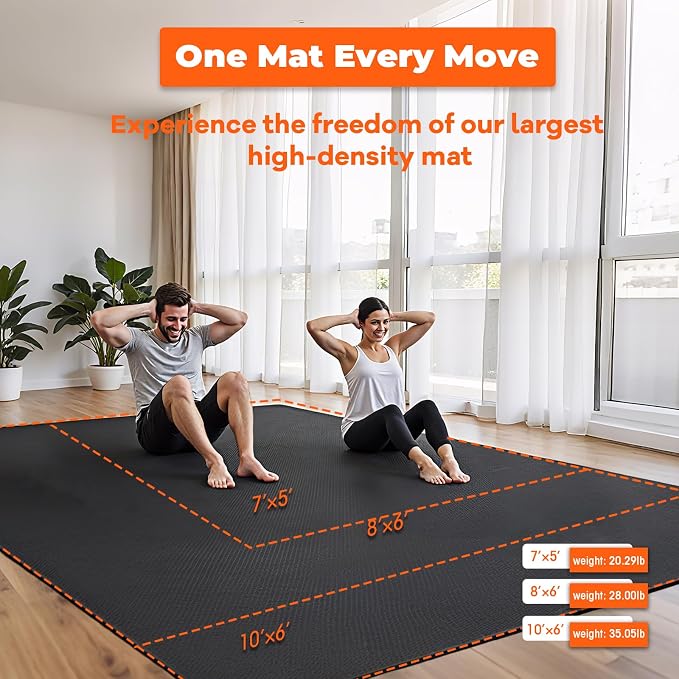 VTORY Extra Thick Large Exercise Mat, 6'x4'/7'x5'/8'x6'/10'x6'x8mm(1/3 inch) , Non-Slip, PVC, Ultra Durable, Heavy-Duty Mat, Shoes-Friendly, High-Density, Large Wide Yoga Mat, Workout Mat for Home Gym, Cardio, Strength, HIIT, MMA