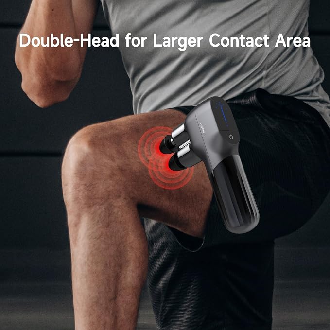 F5 Dual-Head Massage Gun, 9mm Deep Tissue, 5 Speeds, 4 Heads | Deep Tissue Percussion Massager for Pain Relief, Portable Handheld Muscle Recovery Gun for Athletes, Travel