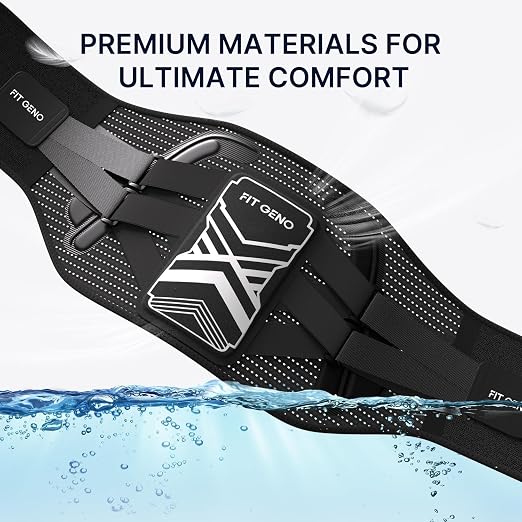 Fit Geno Back Brace for Lower Back Pain, Men & Women, Lumbar Support | An ergonomic lumbar pad and adjustable straps deliver targeted compression to support your lower back during the day