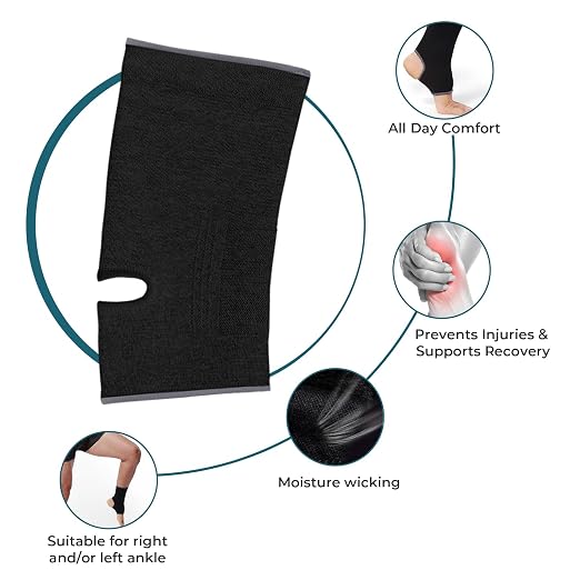 NEOTech Care Ankle Support Sleeve (1 Unit) - Open Heel, Light, Elastic & Breathable Knitted Fabric - Medium Compression - For Men, Women, Kids - Right or Left Foot - Black Color (Size M)
