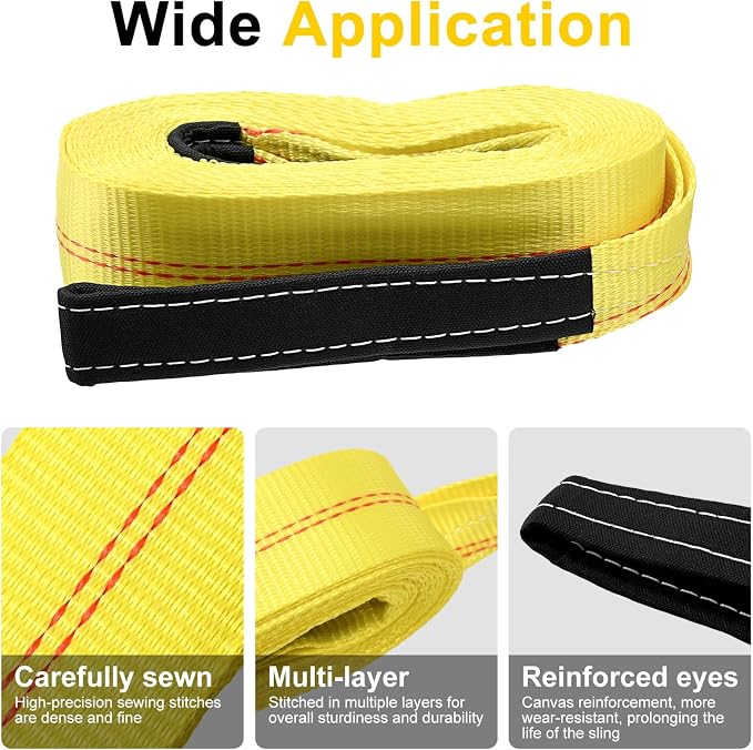 Pindex 2 Pack 2" x 20' Upgrade Web Lifting Sling & 1/2" D Ring Shackle 13000 Lbs Breaking Force 3500 Lbs Pulling Forces Lift Sling Straps for Rocks Trees Mowers Tool in Trailer Tractor Truck,Yellow
