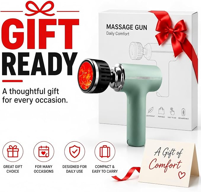 Massage Gun with Heat, Powerful Warming Massage, Home & Travel,Green | Massage Gun with Heat, Powerful Heated Massage, Quiet Portable Massager for Home& Travel, Lightweight Design