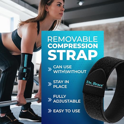 DR. BRACE® Elite Elbow Brace Support with Removable Strap for Women & Men, Pain Relief for Tendonitis, Arthritis, Golfer's & Tennis Elbow Treatment, Elbow Sleeve for Workouts Weightlifting (Black-Blue, XX-Large)