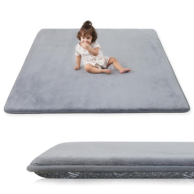 1.3" Thick Baby Play Mat for Floor, 79x79 Soft Foam Mats Light Grey | Memory Mat for Baby to Play, Waterproof Easy Care with Non-Slip Tummy Time Play Mat for Nursery Playroom Classroom