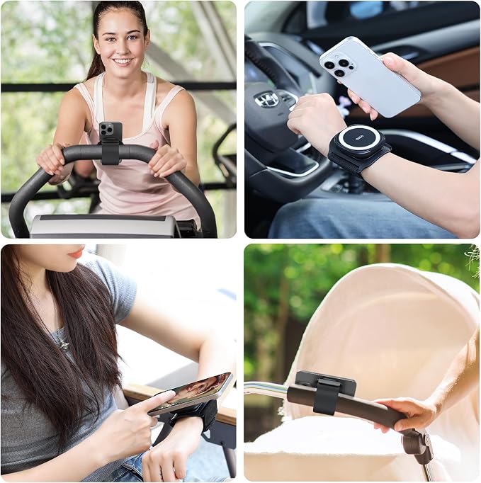 VRIG 360 Rotatable Magnetic Wristband Phone Holder, Wristband Cell Phone Holder, Magnetic Phone Holder, Compatible with magsafe iPhone 16 15 14 13 12 Pro Max Plus Mini