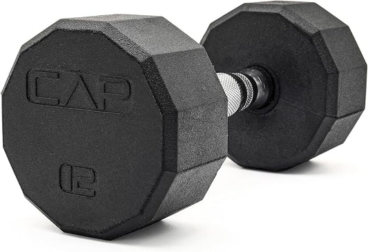 CAP Rubber Coated Dumbbell Weights, Free Weights for Home Gym Strength Training, Anti-Roll Hex Dumbbells with Black, Chrome & Comfort Grip Handles, Singles