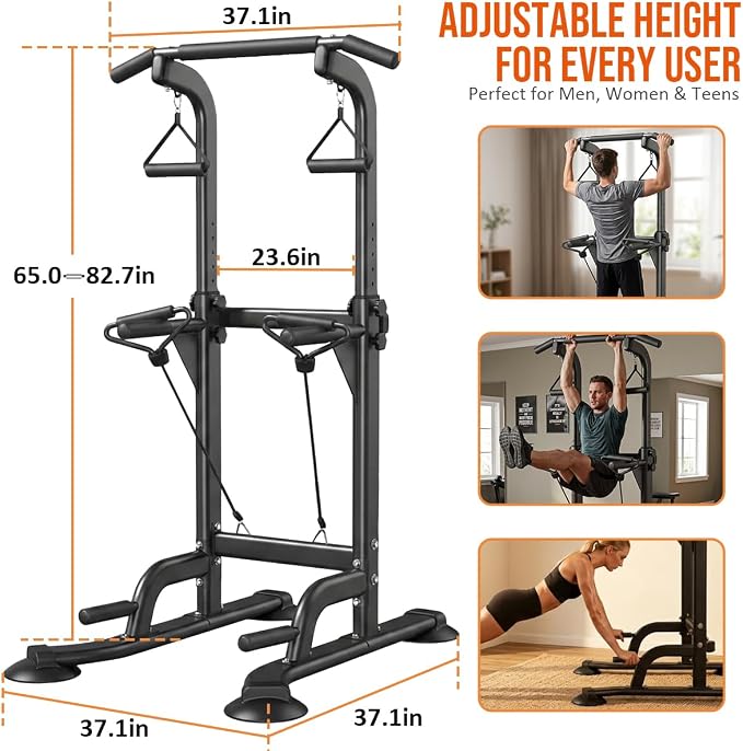 Power Tower Pull Up & Dip Station Multi-Function Home Strength Training Fitness Workout Station Height Adjustable