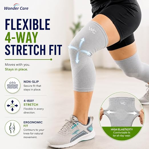 Wonder Care 2-Pack Bamboo Knee Compression Sleeve for Men and Women, Compression Knee Sleeve for Running, Volleyball, Gym Weightlifting Made from Bamboo Yarn, Perfect Knee Brace for Knee Pain and Enhanced Comfort - 1 Pair
