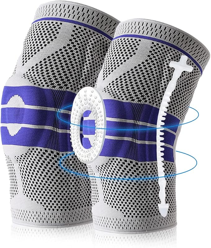 Knee Brace Compression Sleeve for Knee Pain Wraps Patella Stabilizer with Silicone Gel Spring Support, Hinged Kneepads Protector for Meniscus Tear Arthritis Men Women