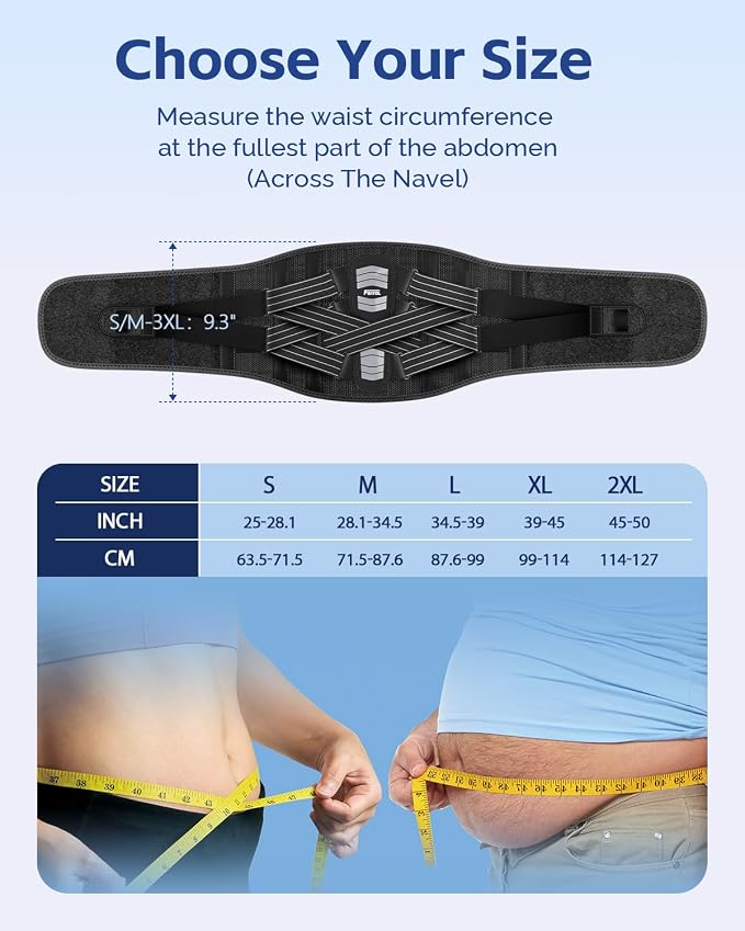 FEATOL Back Brace for Men Lower Back and Women, Removable Dual-Side Spine Lumbar Pad with Snug Fit, Adjustable Support Belt for Work, Gray, Size L 34.5-39"