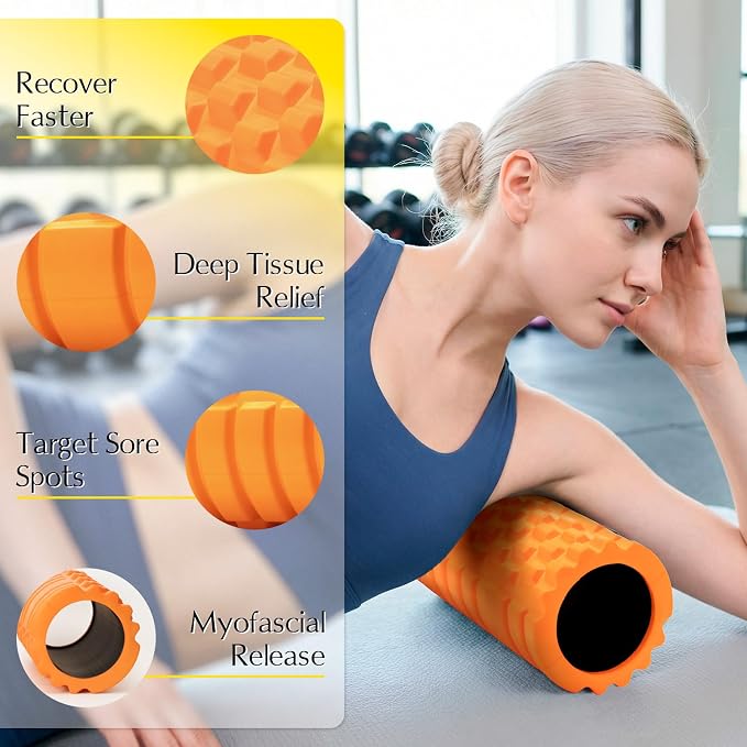 Foam Roller 13'' Multi-Density Massager for Deep Tissue & Muscle Recovery | Patented Exercise Roller for Relieves Tight, Sore Muscles & Kinks, Improves Mobility & Circulation - Targets Key Body Parts