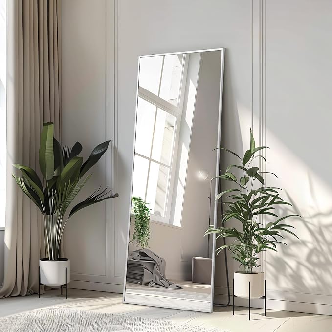 MELOMOIR 56"x18" Full Length Mirror, Silver Floor Mirror with Stand or Wall Mount, Aluminum Alloy Frame Full Body Mirror for Bedroom, Living Room, Cloakroom, Hallway