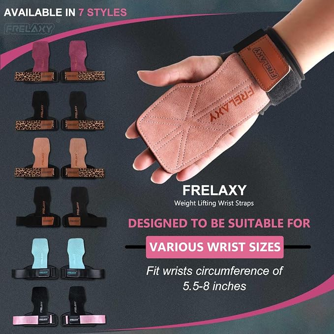 Frelaxy Lifting Wrist Straps for Women and Men, Weight Lifting Grips | Double-layer leather, Cushioned wrist support, Durable construction, Storage pouch, Deadlifts, rows, lat pulldowns
